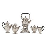 TEA AND COFFEE SERVICE IN SILVER, PROBABLY ITALY, LATE 19TH CENTURY jugs with eagle heads and