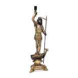 GONDOLIER'S SCULPTURE TORCHHOLDER IN LACQUERED WOOD, VENICE 19TH CENTURY on black ground, with