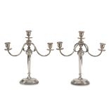 A PAIR OF CANDELABRA IN SILVER, FLORENCE 1944/1968 three arms, round base with knurled edge. Title