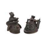 TWO AFRICAN YORUBA MASKS. EARLY 20TH CENTURY. Measures cm. 32 x 23 x 33 and cm. 37 x 27 x 37. DUE