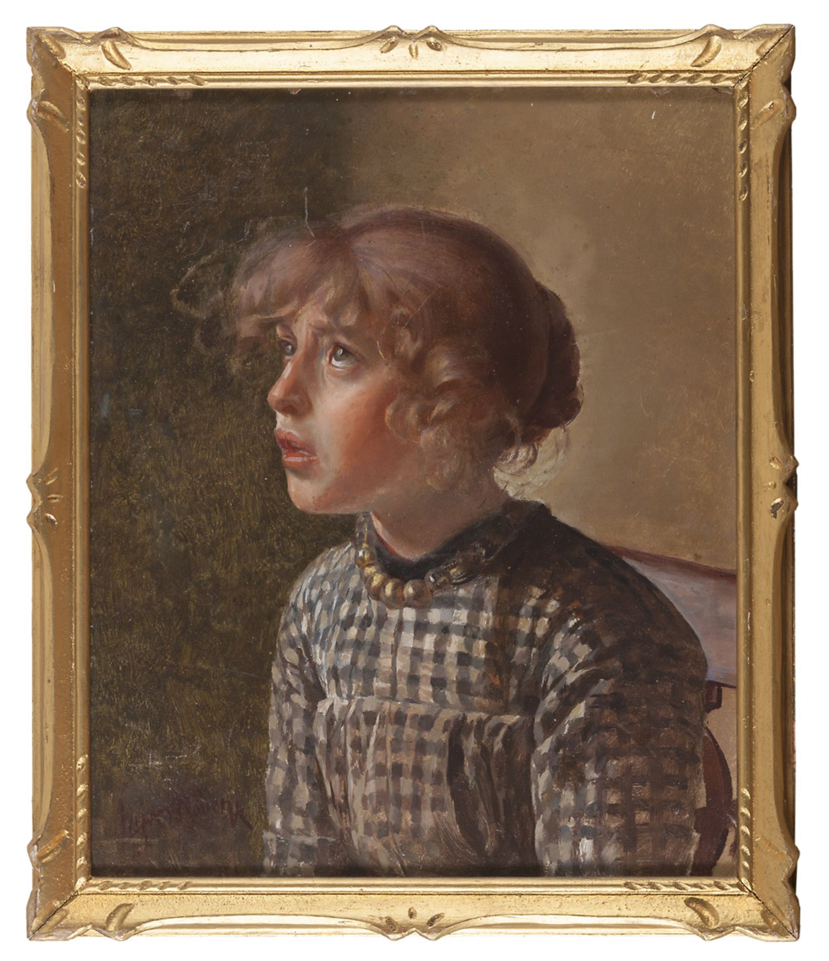 ITALIAN PAINTER, EARLY 20TH CENTURY YOUNG GIRL'S PORTRAIT Oil on pressed cardboard, cm.45 x 36