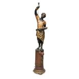 STATUE OF A TORCHHOLDER MOOR IN LACQUERED WOOD, VENICE 19TH CENTURY on black ground, with dresses in