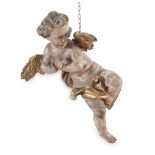 SCULPTURE OF CHERUB IN LACQUERED WOOD, CENTRAL ITALY 18TH CENTURY lacquered in polychromy. The