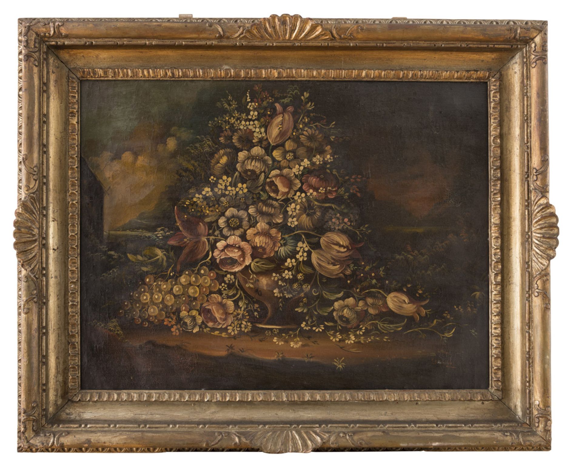 ACADEMIC PAINTER, EARLY 20TH CENTURY LANDSCAPE WITH FLOWER VASE LANDSCAPE WITH FLOWER BASKET A - Image 2 of 2