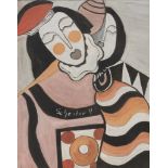 HUGO SCHEIBER (Budapest 1873 - 1950) Clown, 1920 ca. Tempera su cartone, cm. 45 x 35,5 Firma al