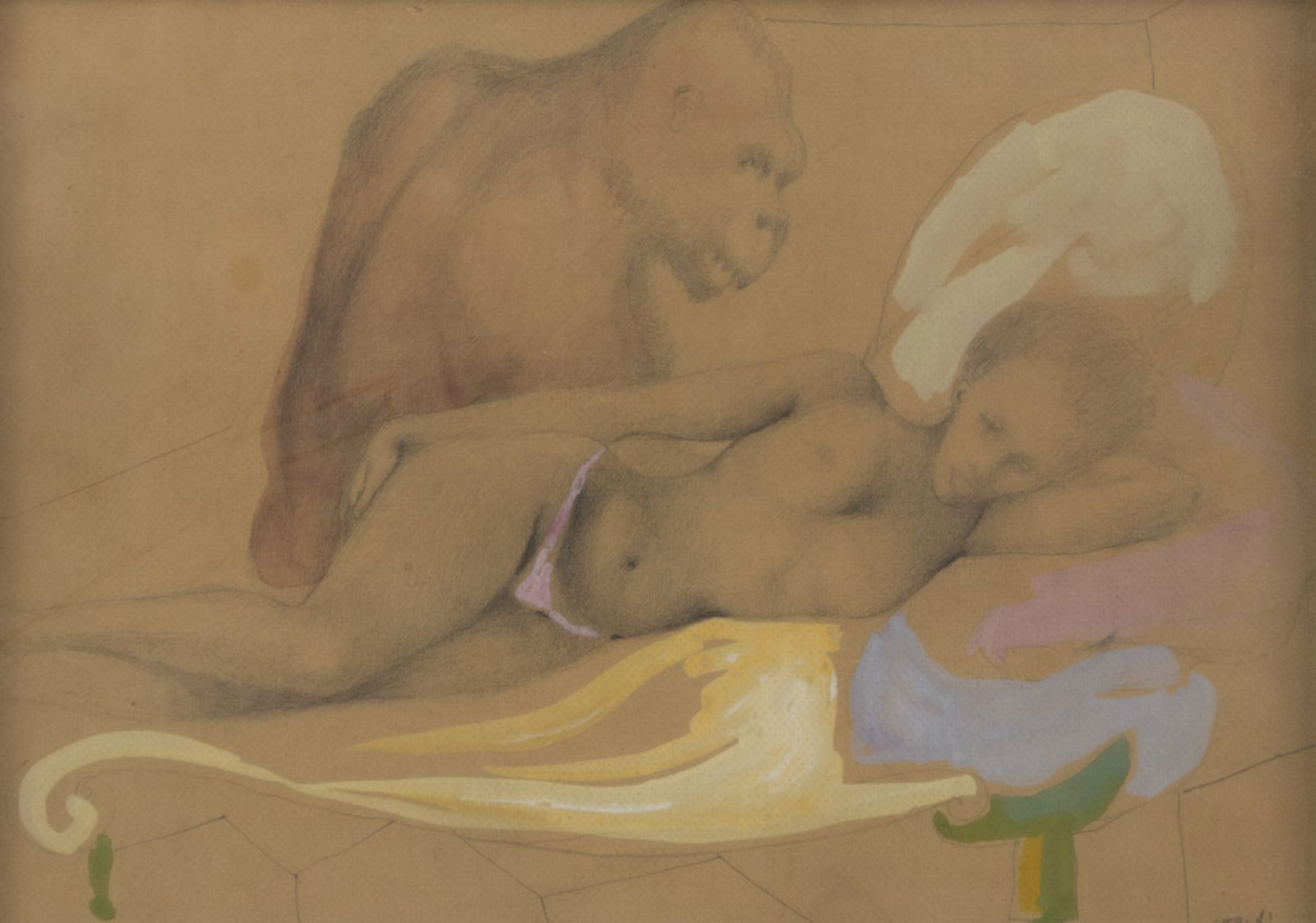 UGO ATTARDI (Sori 1923 - Roma 2006) Nudo femminile e gorilla