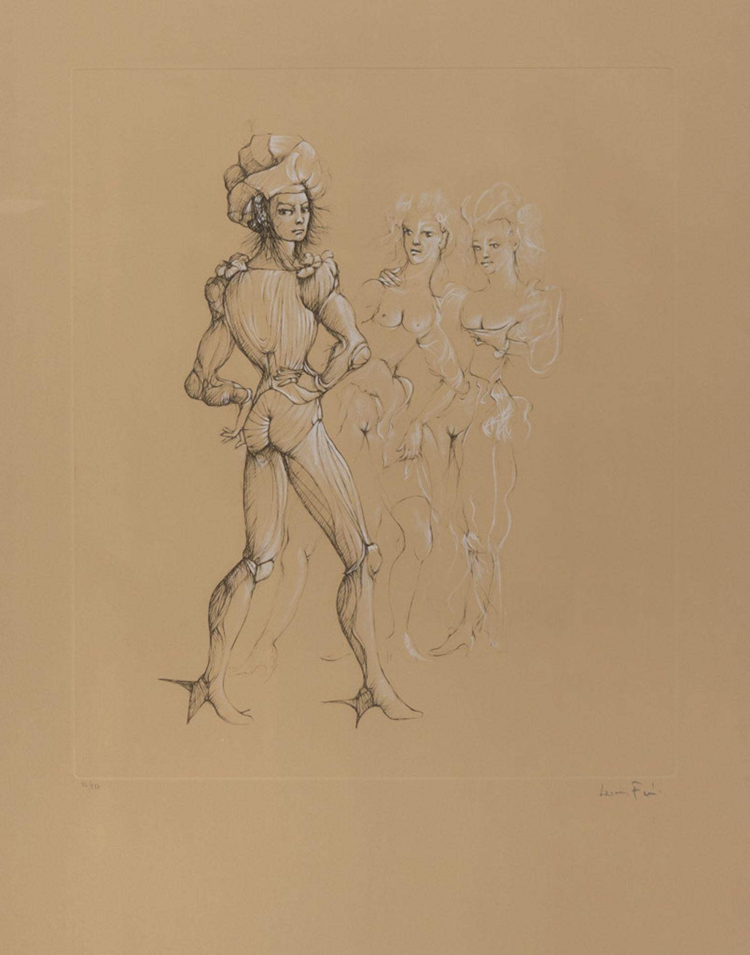 LEONOR FINI (Buenos Aires 1907 - Parigi 1996) Tre personaggi Incisione su carta grigia, ex. 16/250