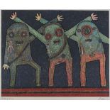 ENRICO BAJ (Milano 1924 - Vergiate 2003) Tre figure Nudo di donna Coppia di serigrafie a colori, ex.
