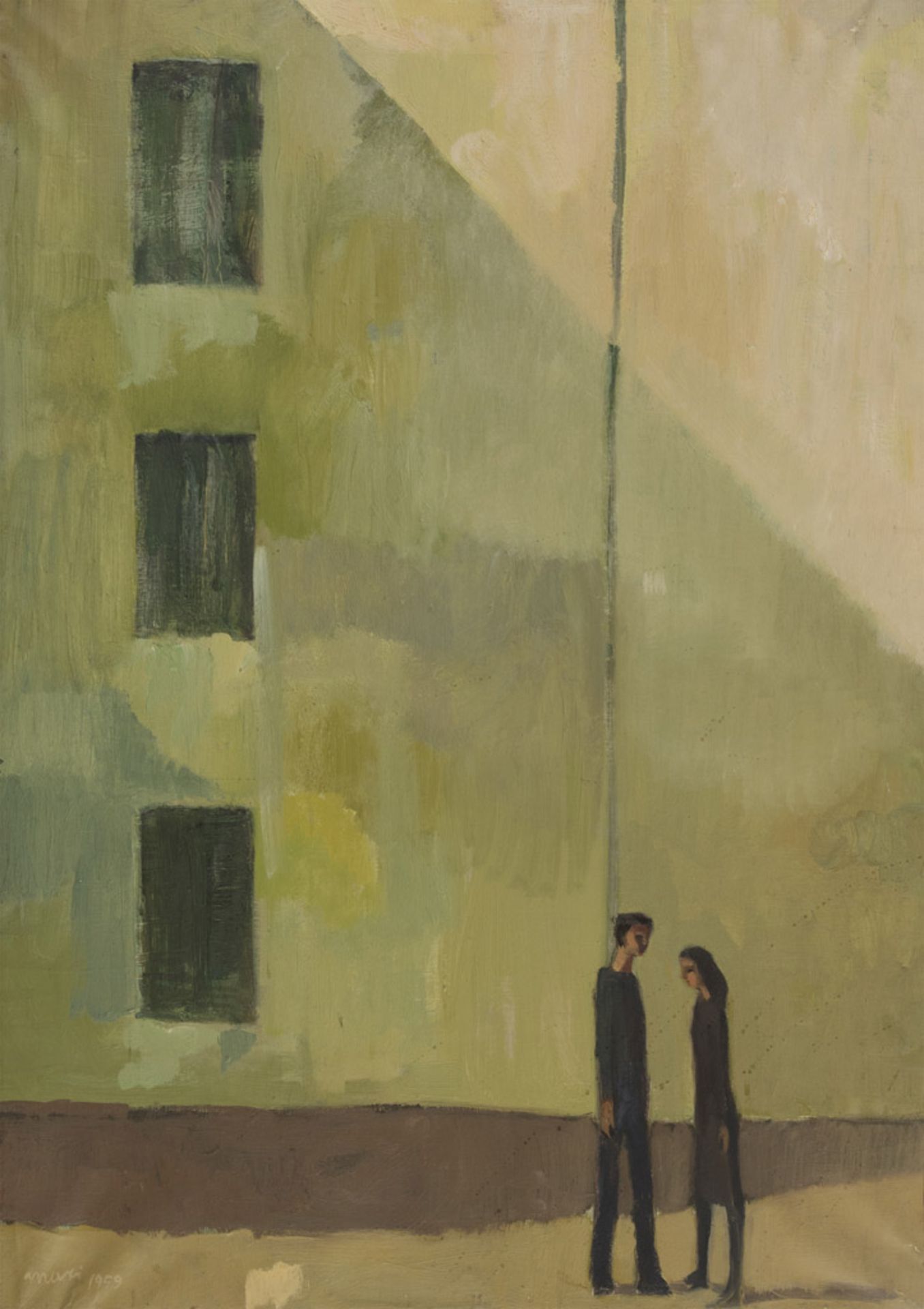 EDOLO MASCI (Castiglione a Casauria 1938 - Roma 2008) Gli innamorati, 1959 Olio su tela, cm. 100 x