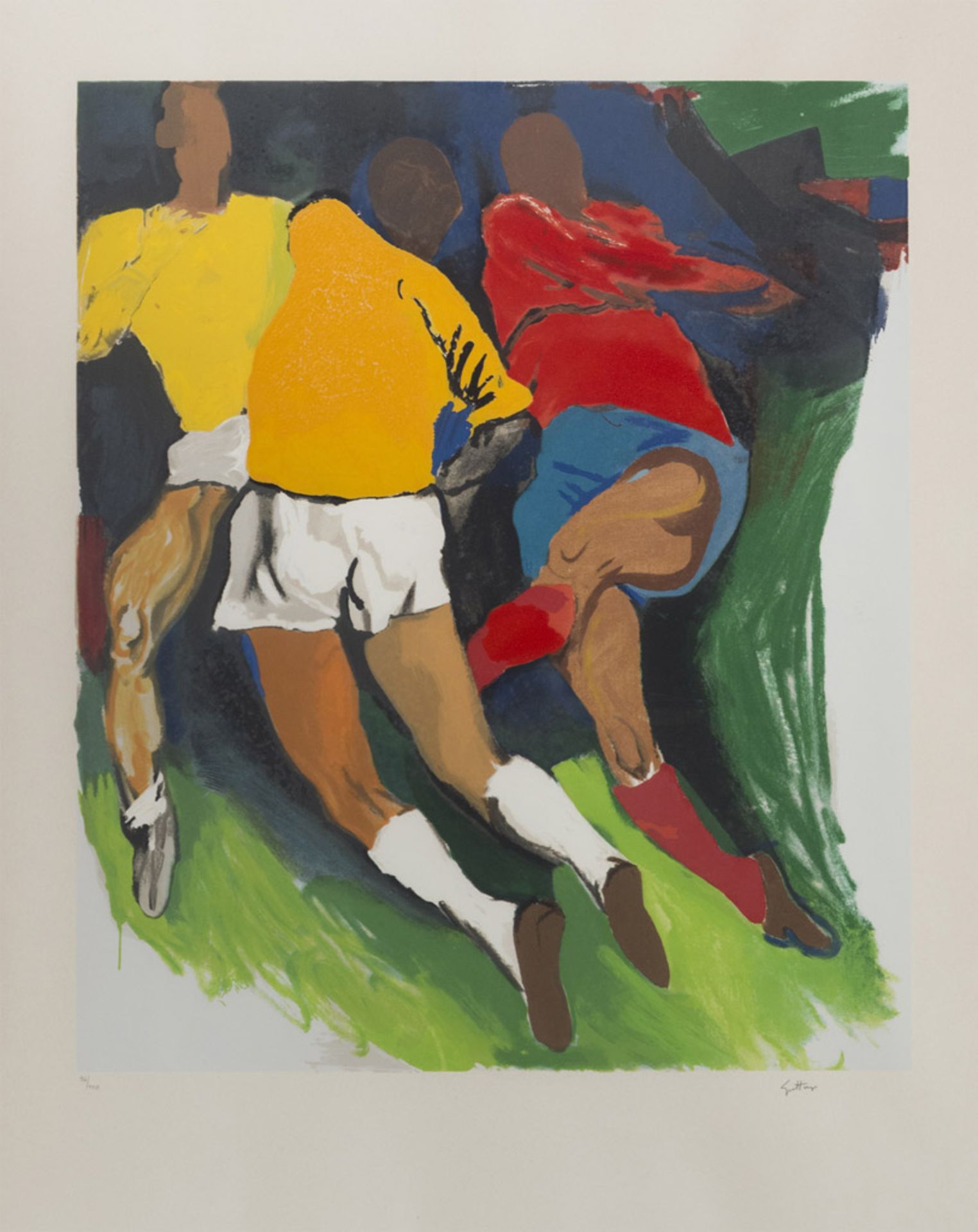 RENATO GUTTUSO (Bagheria 1911 - Roma 1987) Calciatori Litografia a colori, ex. 94/100 Misura della