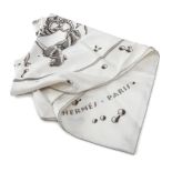 FOULARD HERMÈS in seta bianca fantasia "Vif Argent". Disegno Dimitri Rybaltchenko