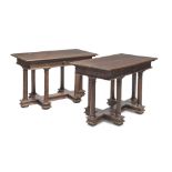 A PAIR OF WALNUT TABLES, PROBABLY EMILIA, 19TH CENTURY with rectangular tops and fluted band with