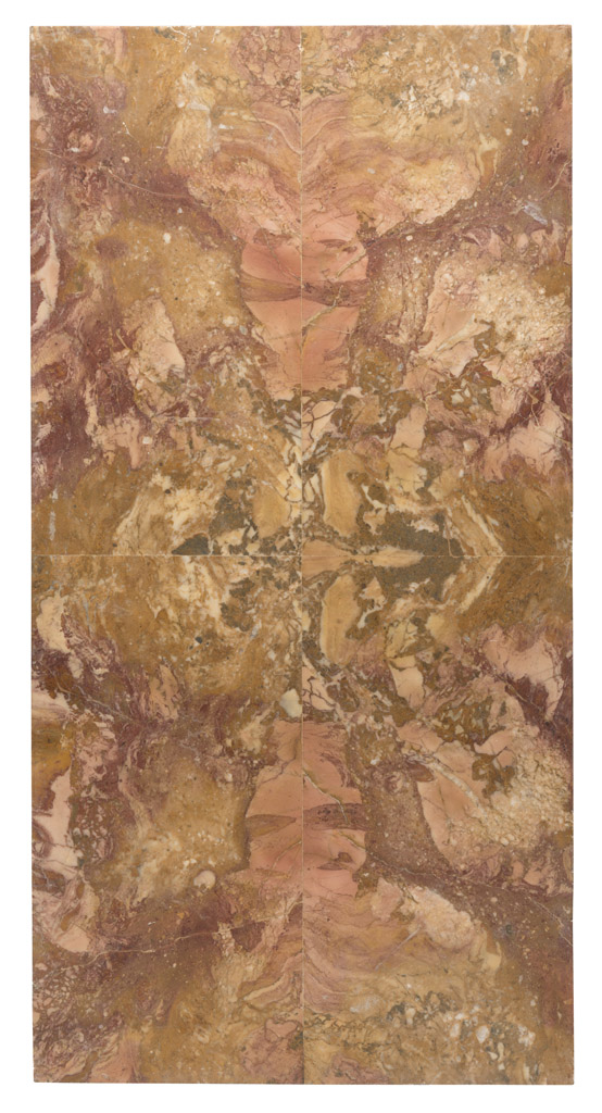 A PAIR OF TOPS IN CORAL PAVONAZZA BREACH, EARLY 20TH CENTURY rectangular section, with travertine - Image 2 of 2