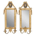A PAIR OF SMALL MIRRORS IN GILTWOOD, NEOCLASSICAL PERIOD rectangular frame, borders with