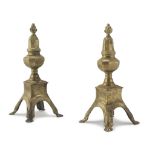 PAIR OF FIREDOGS IN BRONZE, 18TH CENTURY with pinnacles. Uprights in iron. Measures cm. 30 x 13 x
