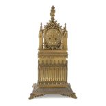 BIG NEOGOTHIC CLOCK IN ORMOLU, 19TH CENTURY with cathedral case, dial with plaquettes in white