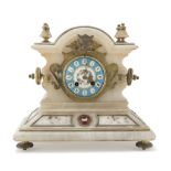 CLOCK IN ALABASTER, PROBABLY FRANCE, PERIOD NAPOLEONE III base painted with the putti. Dial in