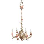 SMALL CHANDELIER IN WROUGHT IRON, LATE 19TH CENTURY six arms, white lacquered with polychrome