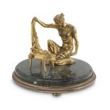 MATERNITY GROUP IN ORMOLU, FRANCE 19TH CENTURY beautifully sculpted, round base in green granite