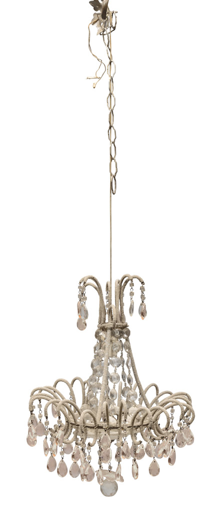 SMALL METAL CHANDELIER, LATE 19TH CENTURY elements covered by beads. Drop pendants in cut glass.