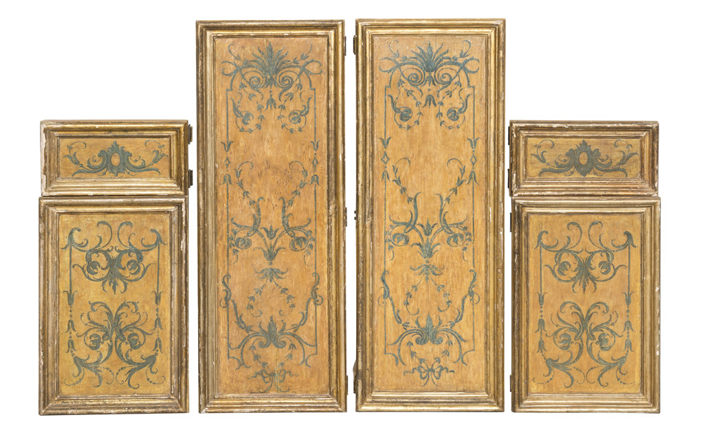 TEN CABINET DOORS IN LACQUERED WOOD, CENTRAL ITALY, 18TH CENTURY painted with leaves, campanulas and