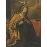 ROMAN PAINTER, 18TH CENTURY SAINT TERESA OF AVILA IN ECSTASY Oil on copper applied on panel cm. 21 x