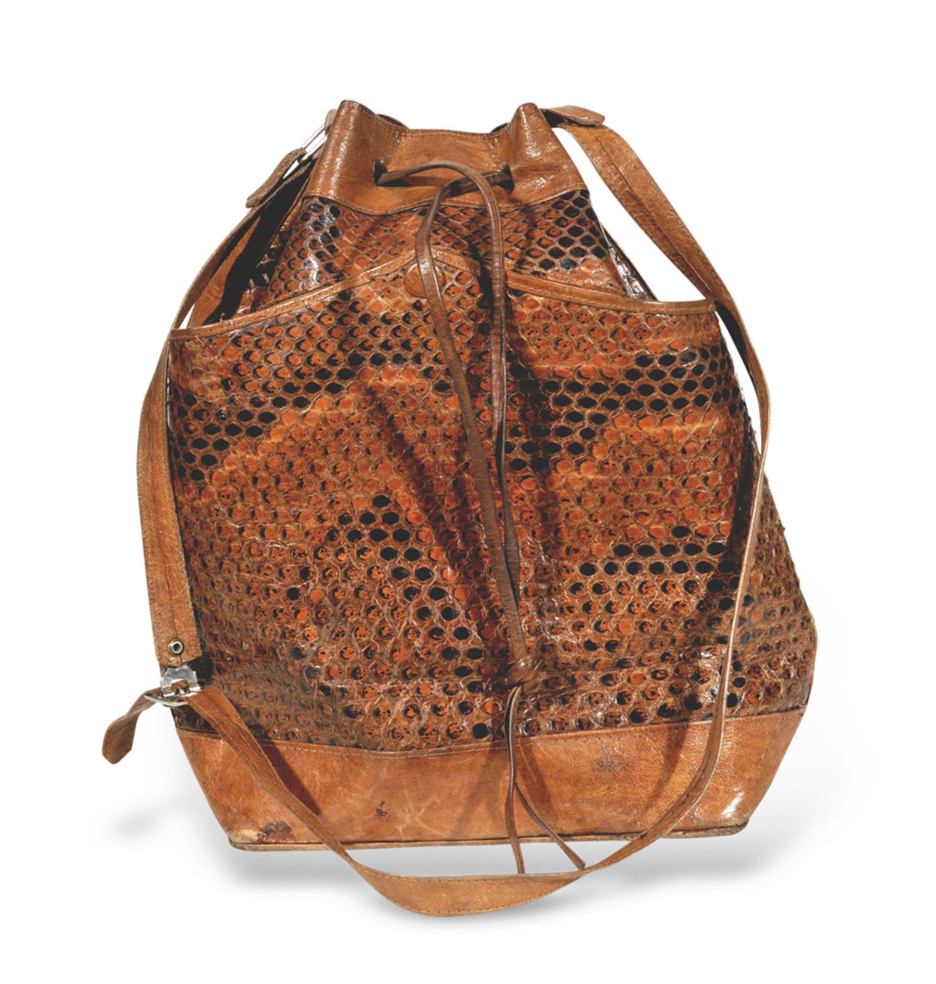 BUCKET PURSE, 1970S in brown leather and crocodile. BORSA A SECCHIELLO, ANNI '70 in pelle marrone