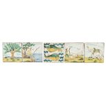 NINE SMALL MAIOLICA TILES, ALESSI CALTAGIRONE, 20TH CENTURY in polychrome enamels, decorated with