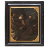 DUTCH PAINTER, 19TH CENTURY THE FLIGHT INTO EGYPT Oil on cardboard, cm. 58 x 46,5 Ebonized frame