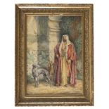 ANTONIO GARGIULLO (19th - 20th century) PORTRAIT OF ARAB AND GREYHOUND Watercolour on paper, cm.