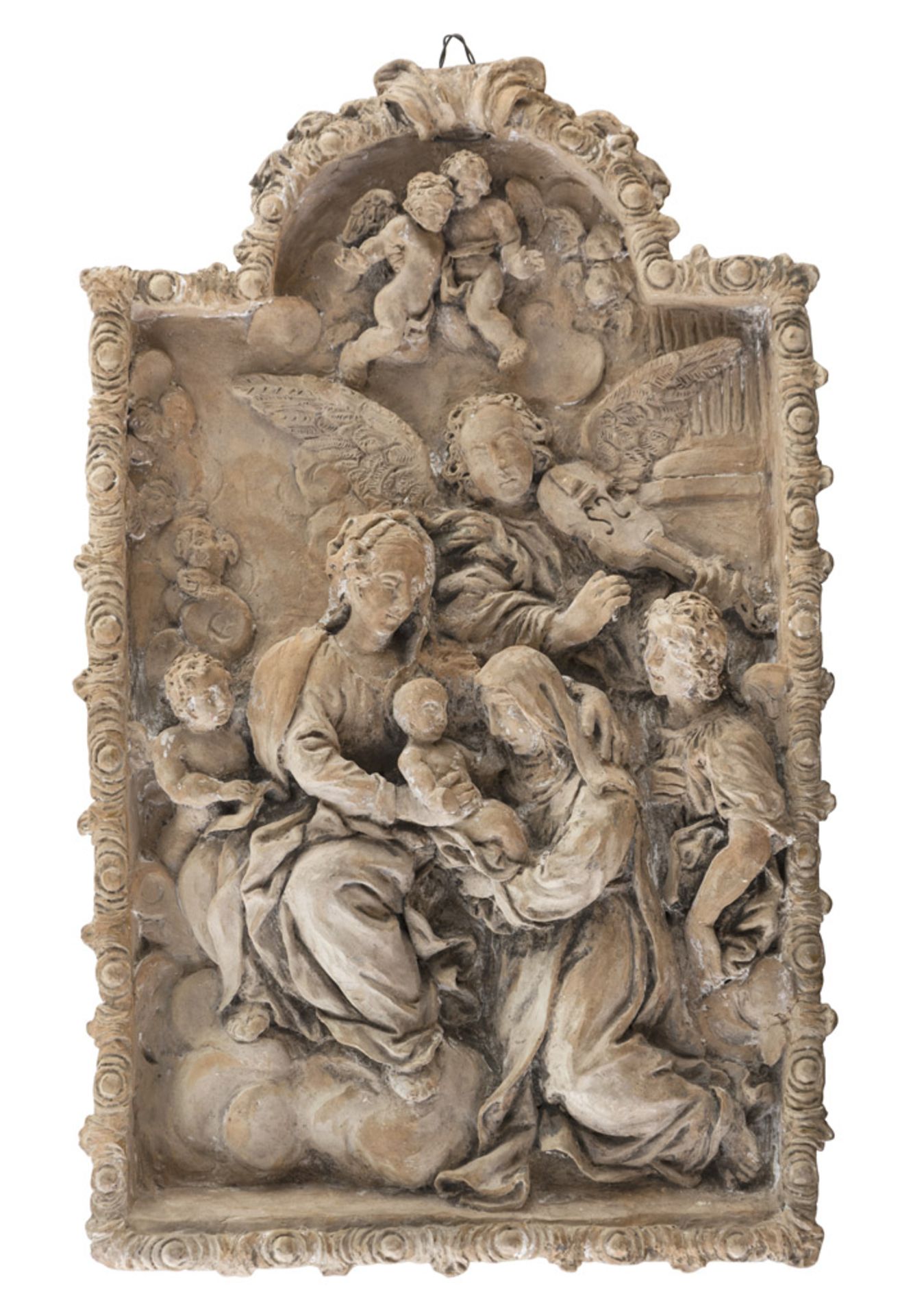 NEAPOLITAN SCULPTOR, EARLY 18TH CENTURY NATIVITY WITH ARCHANGEL High-relief sculpture in shrine