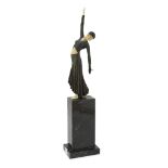 Sculpture Of Dancing CRISOELEFANTINA, Early 20TH CENTURY in pose on pedestal in black marble.