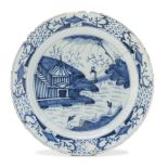 REMAINS OF PORCELAIN DISH, DELFT FINE 18TH CENTURY white and blue enamel, decorated with Chinese