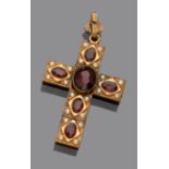 CROSS PENDANT in bronze with synthetic beads and red stones. Measures cm. 5 x 4. PENDENTE A CROCE in