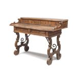 WRITING DESK ST. PHILLIP IN BRIAR WALNUT, CENTRAL ITALY, ELEMENTS OF THE 18TH CENTURY with stand