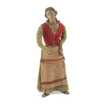 CRIB SHEPHERD, NAPLES 19TH CENTURY representing woman with apron in wood, ceramics, cotton and
