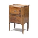 BEAUTIFUL BEDSIDE IN WALNUT, EMILIA, END 18TH CENTURY with threads and reserves in boxwood. Two