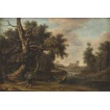 DUTCH PAINTER, 17TH CENTURY LANDSCAPE WITH FARMER Oil on panel, cm. 22,5 x 32,5 Label in Russian