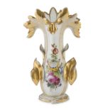 PORCELAIN VASE, GERMANY 19TH CENTURY in white enamel, polychromy and gold, decorated with flowers