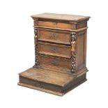 PRIE DIEU IN WALNUT, TUSCANY OR LIGURIA, ELEMENTS OF THE 18TH CENTURY four drawers on the front,