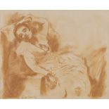 ITALIAN PAINTER, LATE 19TH CENTURY DROWSY WOMAN Sanguine on paper, cm. 29 x 35 Signed 'G. De