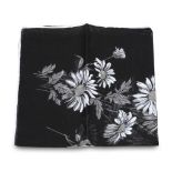 SMALL POCKET HANDKERCHIEF, 1980S in black organdy with printed daisies in grey tones. FAZZOLETTO