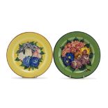 TWO CERAMIC SAUCERS, CANTAGALLI FIRST HALF OF 20TH CENTURY decorated with flowers yellow and green