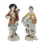 A PAIR OF PORCELAIN FIGURES, SEVRES 20TH CENTURY polychrome enameled, representing young girl with