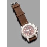 WRIST WATCH MONT BLANC CHRONOGRAPH in chromed steel, Burgundy dial with three subdials. Automatic,