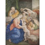 ROMAN PAINTER, 18TH CENTURY SACRED FAMILY WITH HOLY ELIZABETH AND INFANT ST. JOHN mixed technique