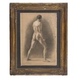 European painter, 19TH CENTURY MALE NUDE, BACK VIEW Study in pencil and white lead on paper, cm.