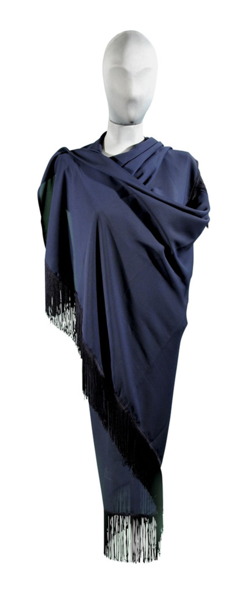 Shawl, 1970s of blue veil with fringes. SCIALLE, ANNI '70 di velo blu con frange.
