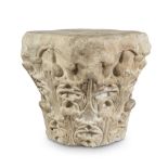 CORINTHIAN CAPITAL IN WHITE STATUARY MARBLE, ROME 4TH CENTURY A.C. with leafy crowns. Example of
