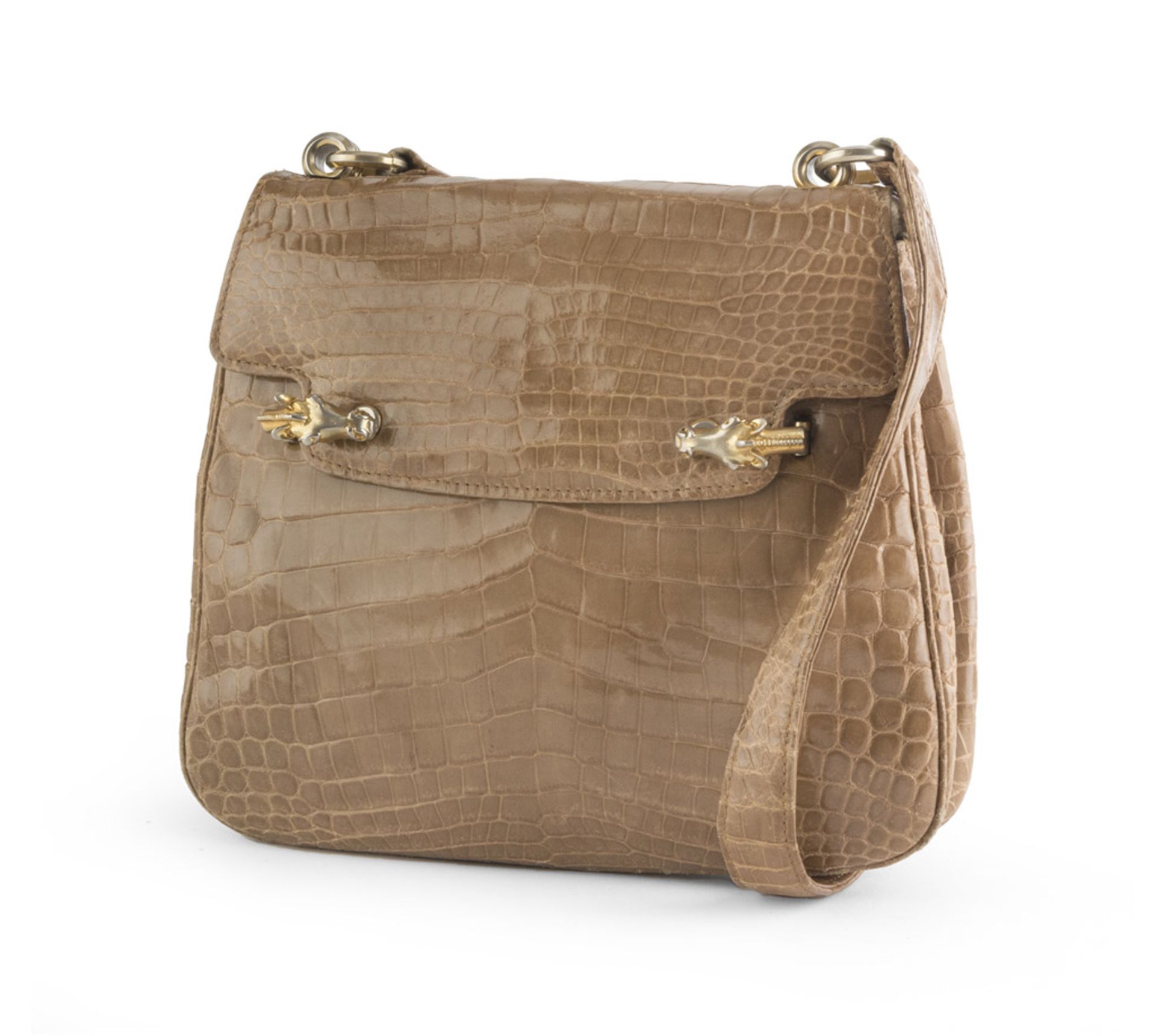 PURSE GUCCI, 1970S in beige crocodile leather with elegant double clasp with horse heads. BORSA